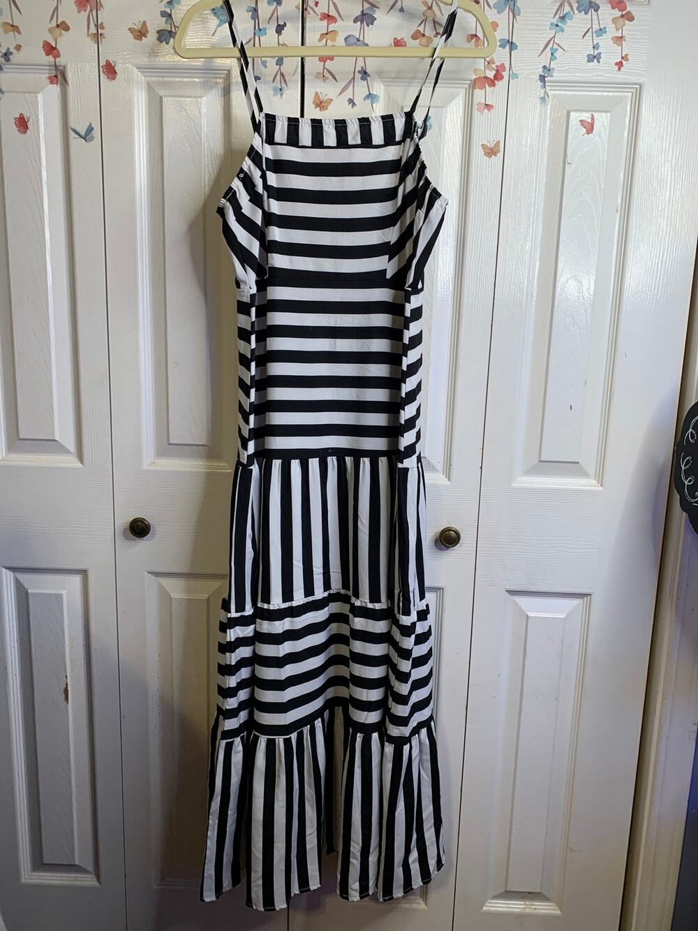 Black and white striped long stray dress large